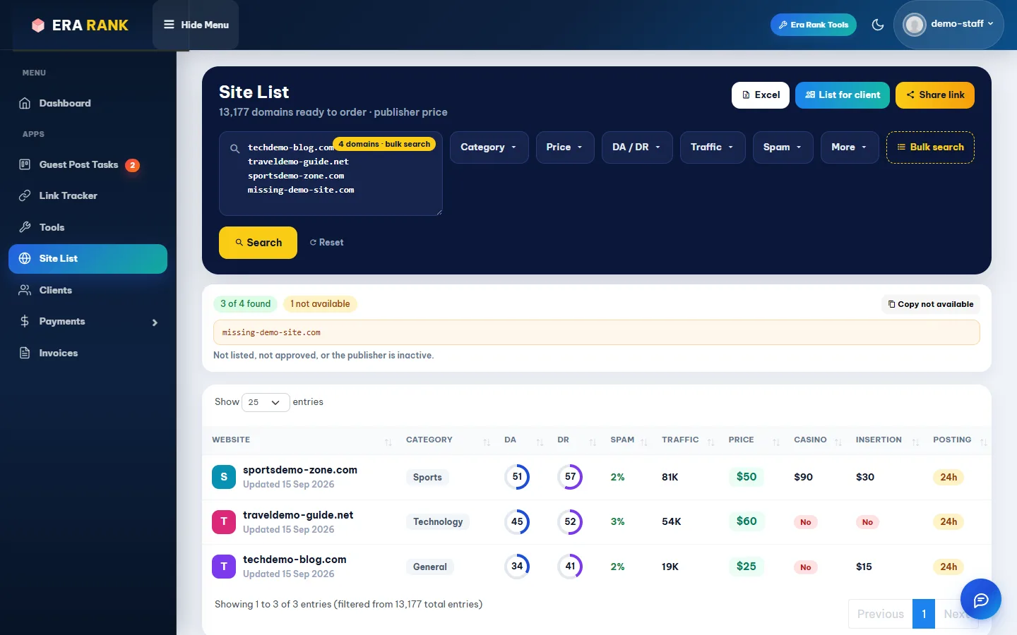Bulk search results